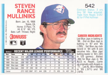 Rance Mulliniks  baseball card collectible - Main Image 2