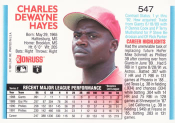 Charlie Hayes  baseball card collectible - Main Image 2