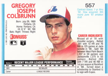 Greg Colbrunn  baseball card collectible - Main Image 2
