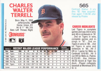 Walt Terrell  baseball card collectible - Main Image 2