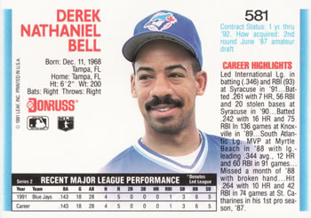 Derek Bell  baseball card collectible - Main Image 2