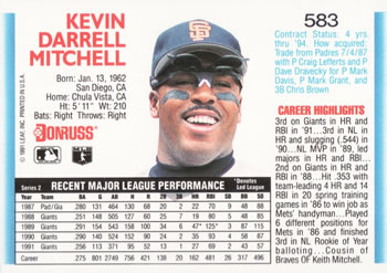Kevin Mitchell  baseball card collectible - Main Image 2