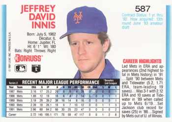 Jeff Innis  baseball card collectible - Main Image 2