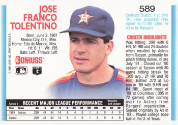 Jose Tolentino  baseball card collectible - Main Image 2