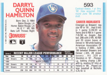 Darryl Hamilton  baseball card collectible - Main Image 2