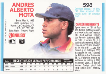 Andy Mota  baseball card collectible - Main Image 2