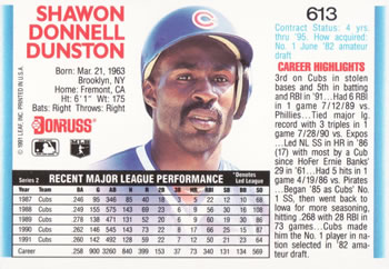 Shawon Dunston  baseball card collectible - Main Image 2