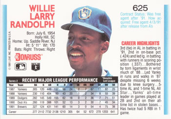 Willie Randolph  baseball card collectible - Main Image 2