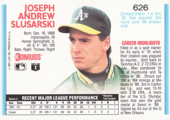 Joe Slusarski  baseball card collectible - Main Image 2