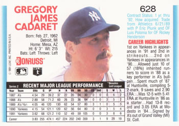 Greg Cadaret  baseball card collectible - Main Image 2