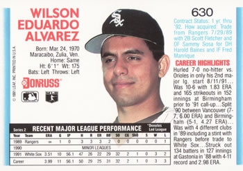 Wilson Alvarez  baseball card collectible - Main Image 2