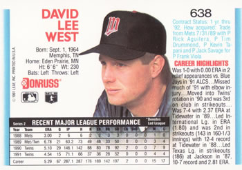 Dave West  baseball card collectible - Main Image 2