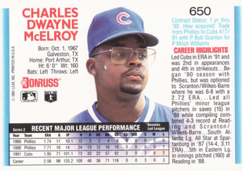 Chuck McElroy  baseball card collectible - Main Image 2