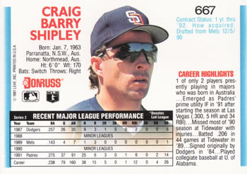 Craig Shipley  baseball card collectible - Main Image 2