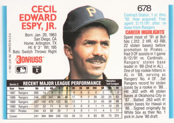 Cecil Espy  baseball card collectible - Main Image 2