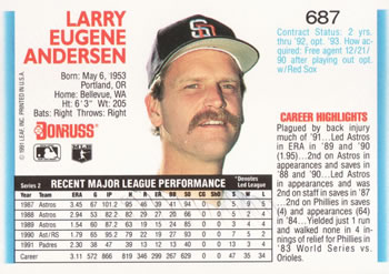 Larry Andersen  baseball card collectible - Main Image 2