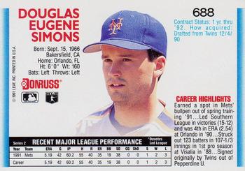 Doug Simons  baseball card collectible - Main Image 2