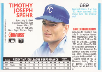 Tim Spehr  baseball card collectible - Main Image 2