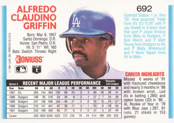 Alfredo Griffin  baseball card collectible - Main Image 2