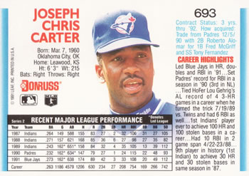 Joe Carter  baseball card collectible - Main Image 2