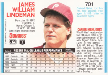 Jim Lindeman  baseball card collectible - Main Image 2
