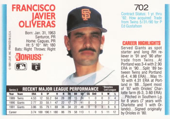 Francisco Oliveras  baseball card collectible - Main Image 2