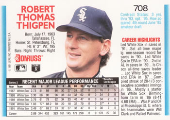 Bobby Thigpen  baseball card collectible - Main Image 2
