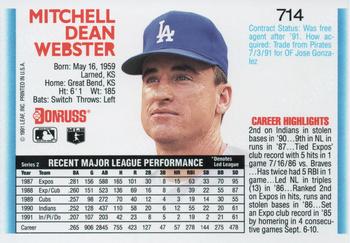 Mitch Webster  baseball card collectible - Main Image 2