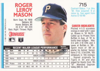 Roger Mason  baseball card collectible - Main Image 2