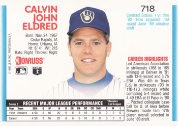 Cal Eldred  baseball card collectible - Main Image 2