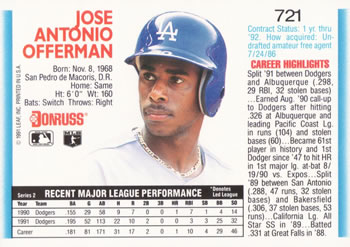 Jose Offerman  baseball card collectible - Main Image 2