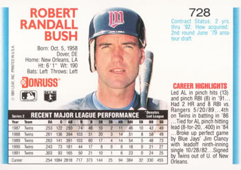Randy Bush  baseball card collectible - Main Image 2