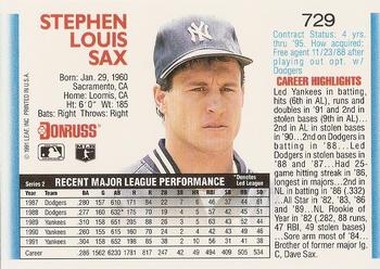 Steve Sax  baseball card collectible - Main Image 2