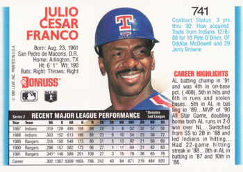 Julio Franco  baseball card collectible - Main Image 2