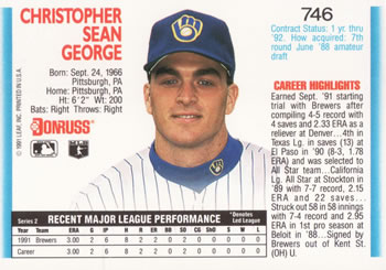 Chris George  baseball card collectible - Main Image 2