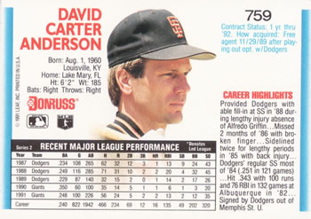 Dave Anderson  baseball card collectible - Main Image 2