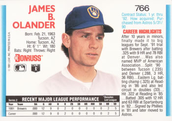 Jim Olander  baseball card collectible - Main Image 2