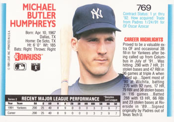 Mike Humphreys  baseball card collectible - Main Image 2