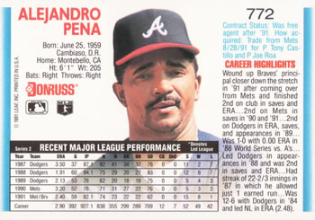 Alejandro Pena  baseball card collectible - Main Image 2