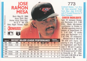 Jose Mesa  baseball card collectible - Main Image 2