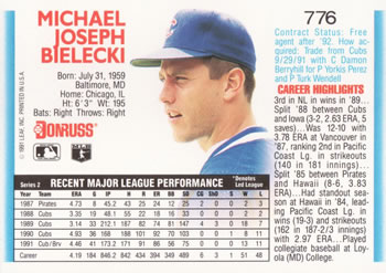 Mike Bielecki  baseball card collectible - Main Image 2