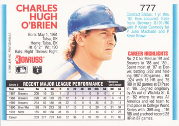 Charlie O’Brien  baseball card collectible - Main Image 2