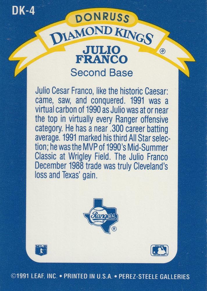 Julio Franco  baseball card collectible - Main Image 2