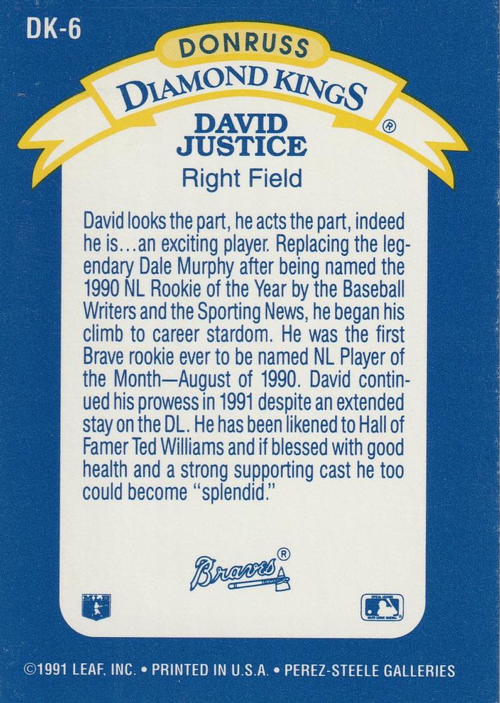 David Justice  baseball card collectible - Main Image 2
