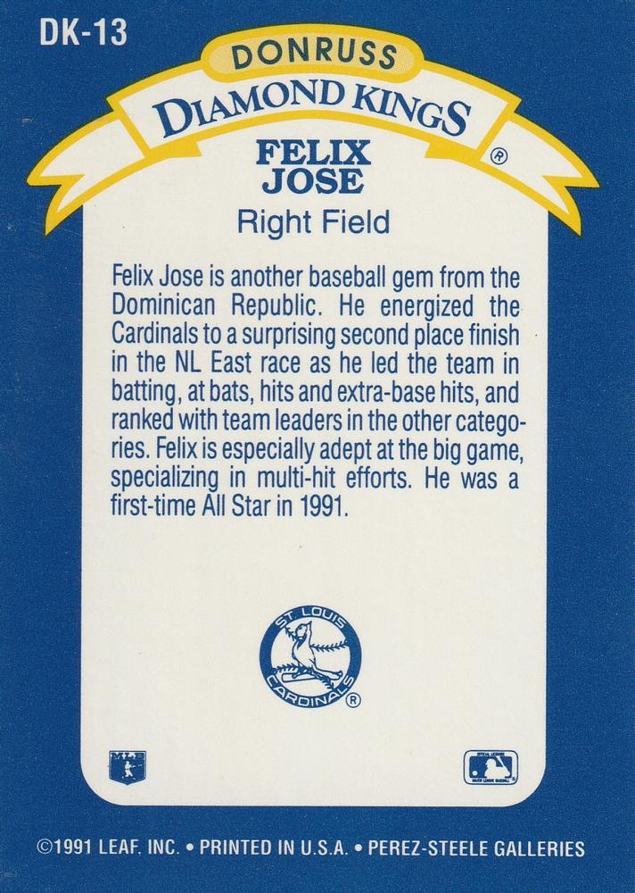 Felix Jose  baseball card collectible - Main Image 2