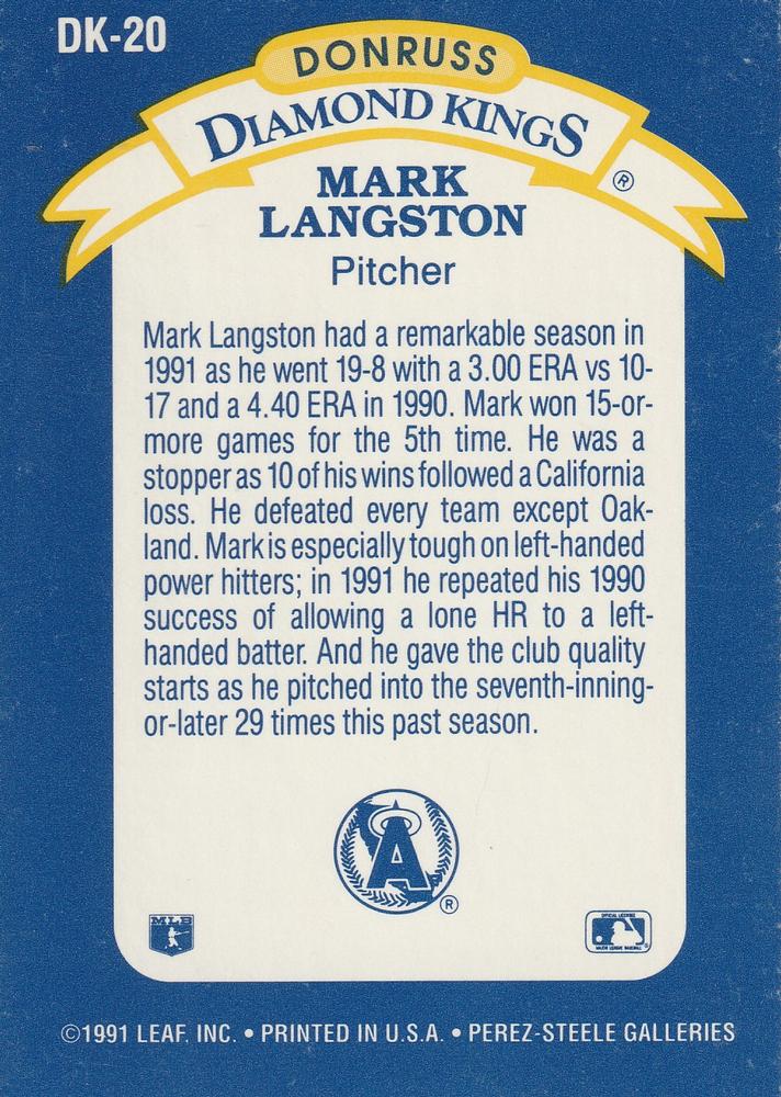 Mark Langston  baseball card collectible - Main Image 2