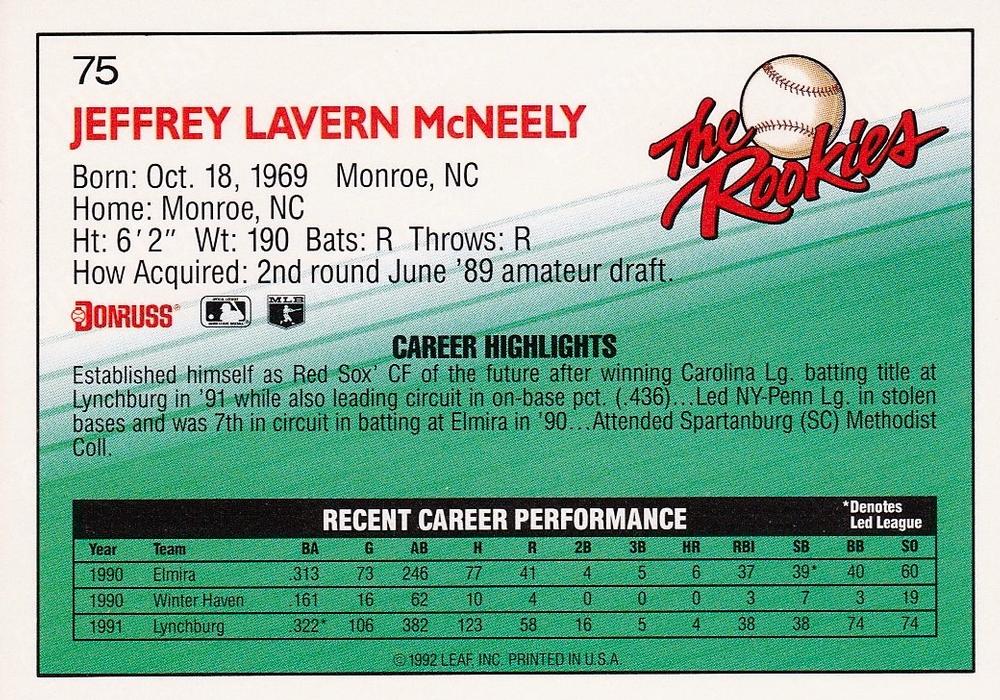 Jeff McNeely  baseball card collectible - Main Image 2