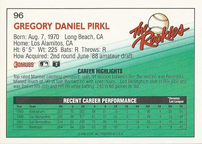 Greg Pirkl  baseball card collectible - Main Image 2