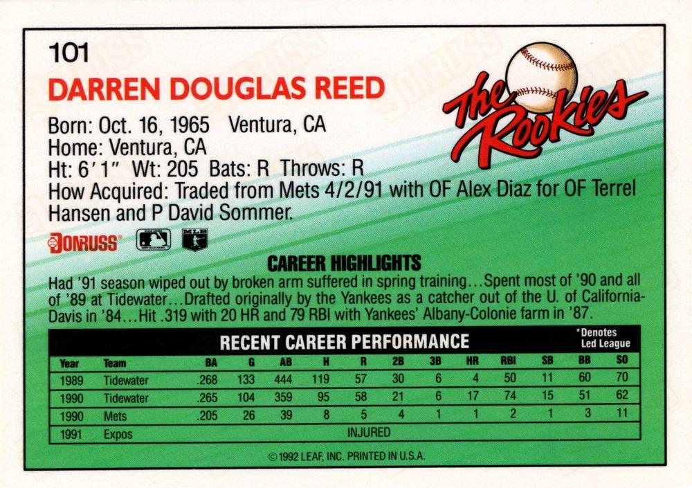 Darren Reed  baseball card collectible - Main Image 2