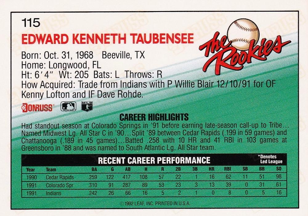 Eddie Taubensee  baseball card collectible - Main Image 2